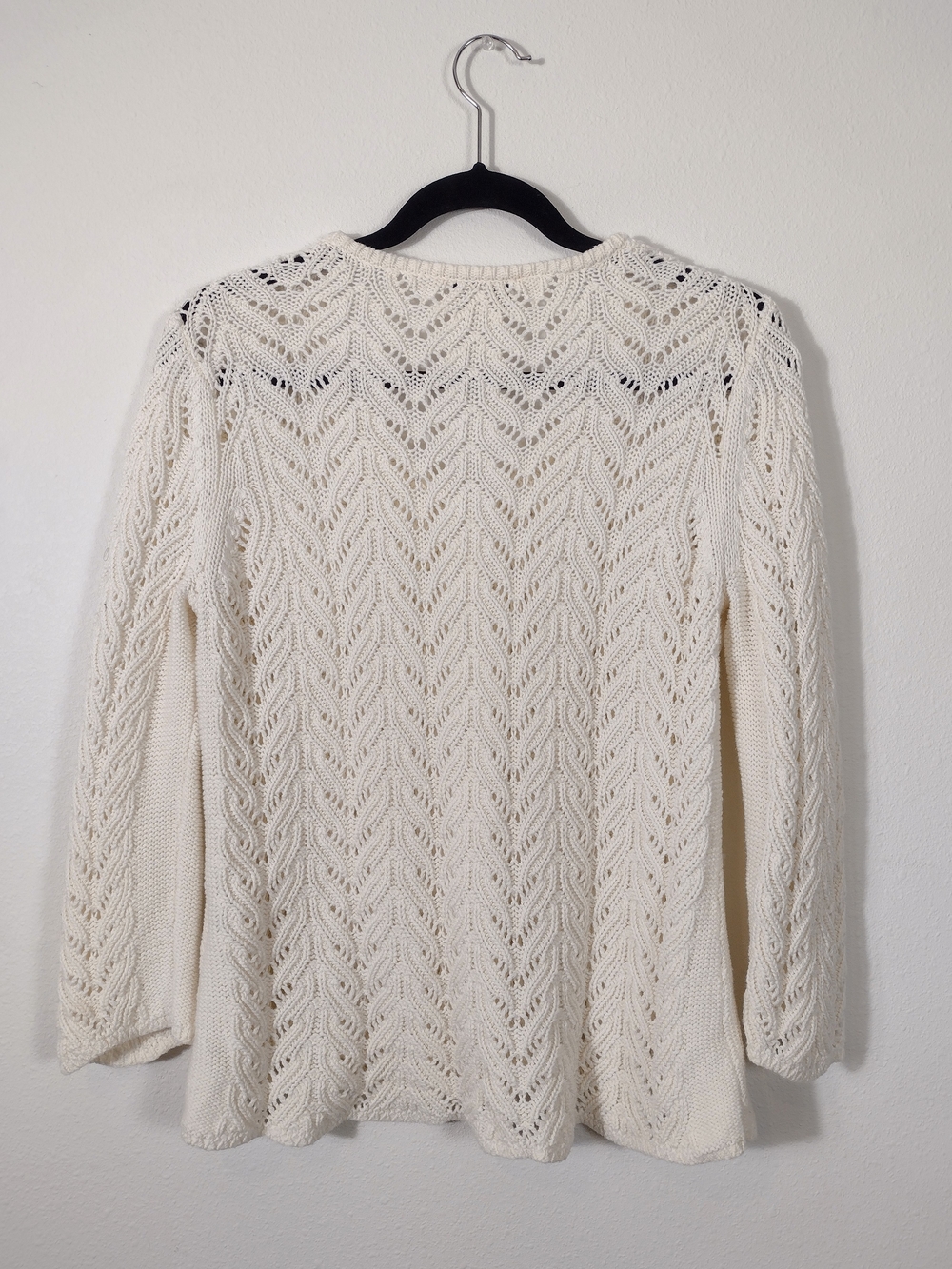 Vintage Talbots Top Button Split Placket Pointelle Knit 7/8 Sleeve Cardigan - Picture 2 of 13